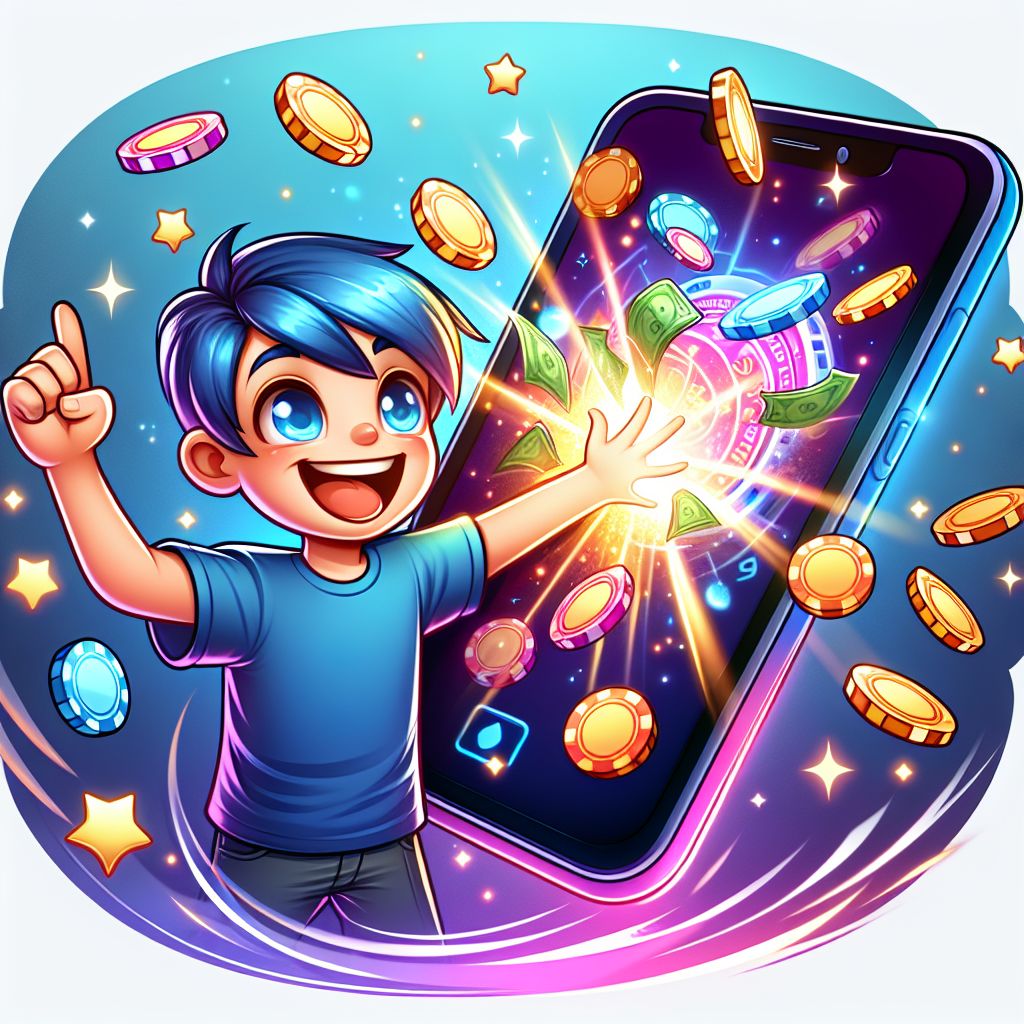 11btk app interface with cartoon character holding a smartphone