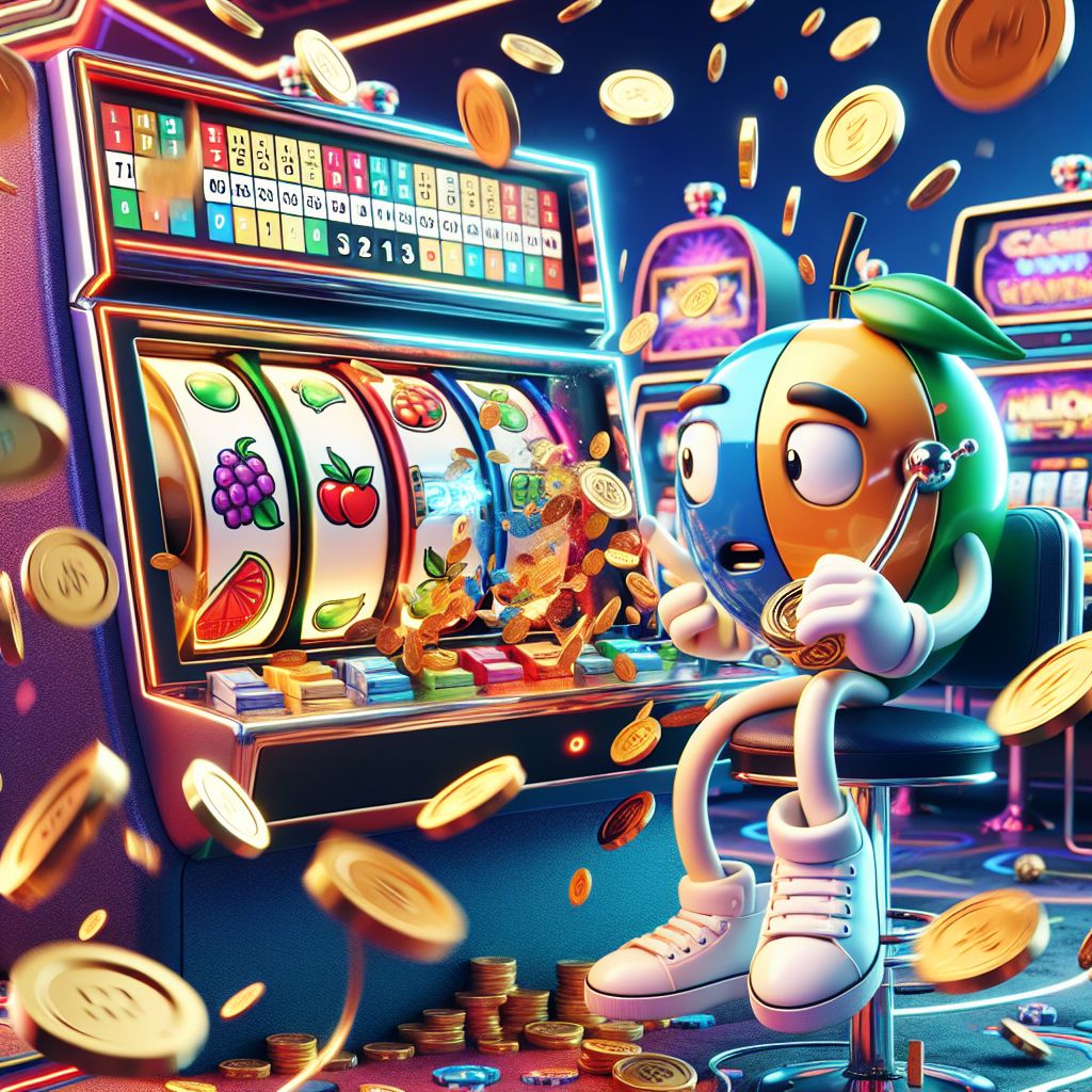 11btk casino cartoon characters playing slots and winning coins